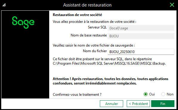 Sage 100 - Assistant de restauration